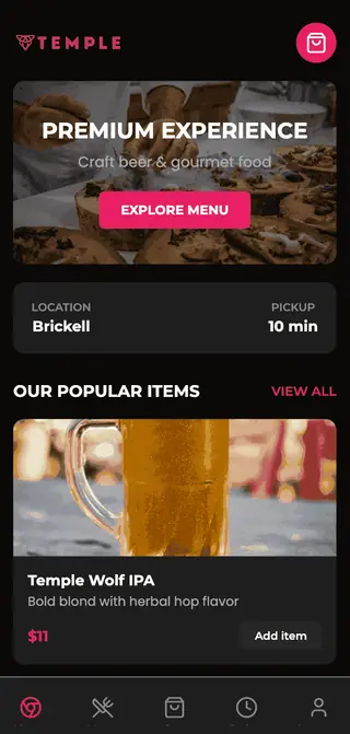 App móvil de Temple Craft construida con RAY